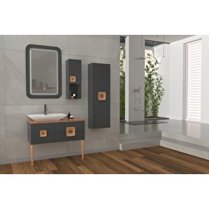 Züri̇h 100cm Beyaz Lavabolu Banyo Dolabi Anrasi̇t/kaiyn - Boy Dolap Dahi̇l