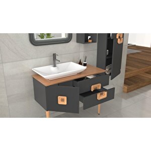 Züri̇h 100cm Beyaz Lavabolu Banyo Dolabi Anrasi̇t/kaiyn - Boy Dolap Dahi̇l