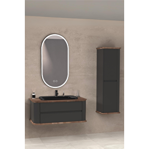 Pier 100 Cm Si̇yah Lavabolu Banyo Dolabi Antrasi̇t / Kayin - Boy Dolap Dahi̇l