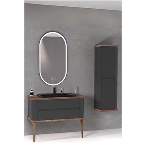 Pier 100 Cm Si̇yah Lavabolu Banyo Dolabi Antrasi̇t / Kayin - Boy Dolap Dahi̇l