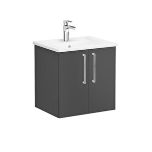 Vitra Root 68131  Lavabo Dolabı Kapaklı, 60 Cm, Mat Fırtına Gri, Köşeli Lavabolu