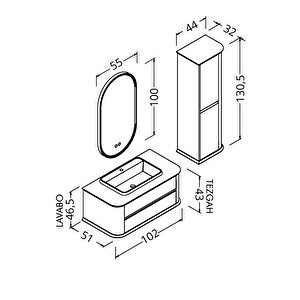 Pier 100 Cm Si̇yah Lavabolu Banyo Dolabi Vi̇zon / Kayin - Boy Dolap Dahi̇l