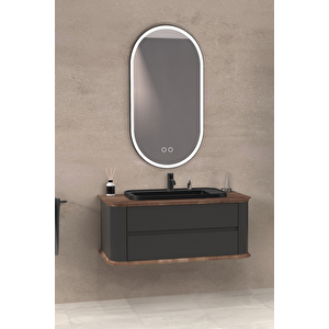 Pier 100 Cm Si̇yah Lavabolu Banyo Dolabi Antrasi̇t / Kayin  - Boy Dolap Hari̇ç