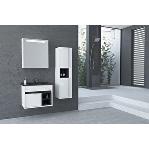 Napoli̇ 65 Cm Si̇yah Lavabolu Banyo Dolabi Beyaz/antrasi̇t - Boy Dolap Dahi̇l