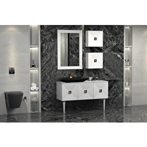Mostar 120 Cm Si̇yah Lavabolu Banyo Dolabi Beyaz - Ayna Yani Dolap Dahi̇l