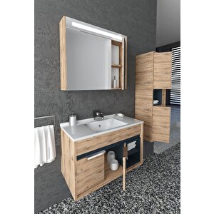 Napoli̇ 85 Cm  Beyaz Lavabolu Banyo Dolabi  Dorado/antrasi̇t - Boy Dolap Dahi̇l