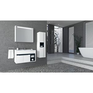 Napoli̇ 85 Cm  Beyaz Lavabolu Banyo Dolabi  Beyaz/antrasi̇t  - Boy Dolap Dahi̇l