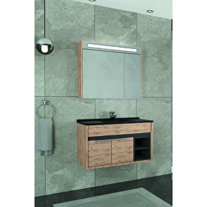Napoli̇ 85 Cm Si̇yah Lavabolu Banyo Dolabi  Dorado/antrasi̇t - Boy Dolap Hari̇ç