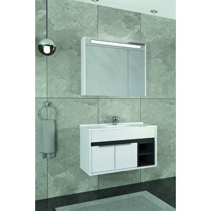 Napoli̇ 85 Cm Beyaz Lavabolu Banyo Dolabi   Beyaz/antrasi̇t - Boy Dolap Hari̇ç