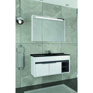Napoli̇ 100 Cm Si̇yah Lavabolu Banyo Dolabi Beyaz/antrasi̇t - Boy Dolap Hari̇ç