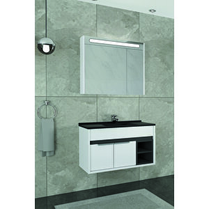 Napoli̇ 85 Cm Si̇yah Lavabolu Banyo Dolabi  Beyaz/antrasi̇t - Boy Dolap Hari̇ç