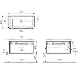 Vitra Sento 60814 Lavabo Dolabı, Tek Çekmeceli, 100 Cm, Mat Beyaz