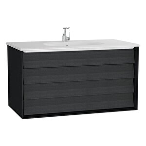 Vitra Frame 61233 Lavabo Dolabı Çift Çekmeceli, Etajerli Lavabolu 100cm, Mat S.siyah - H. Siyah Meşe
