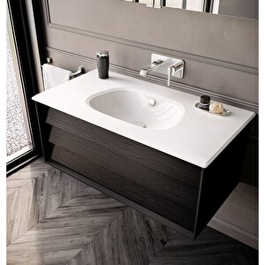 Vitra Frame 61233 Lavabo Dolabı Çift Çekmeceli, Etajerli Lavabolu 100cm, Mat S.siyah - H. Siyah Meşe