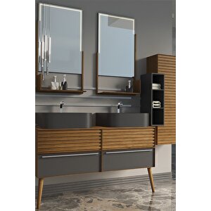 Pareja 140cm Banyo Dolabi Antrasi̇t/meşe - Boy Dolap Dahi̇l