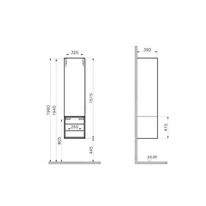 Vitra Frame 61261 Boy Dolabı, Çekmeceli, 40 Cm, Hareli Siyah Meşe / Sağ