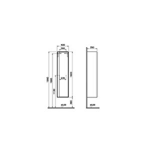 Vitra Metropole 58204 Boy Dolabı, 40 Cm, Erik - Siyah Akrilik Cam / Sol