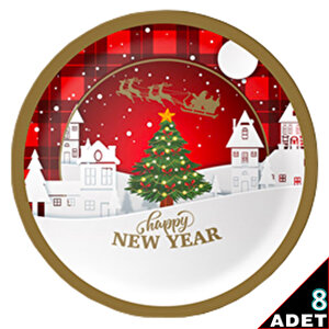 Happy New Year Karton Tabak - 22cm X 8 Adet