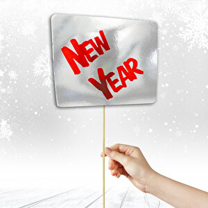 New Year, Metalik Karton Konuşma Balonu Çubuğu - Gümüş
