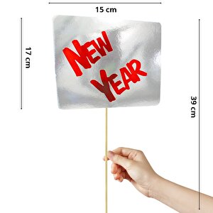 New Year, Metalik Karton Konuşma Balonu Çubuğu - Gümüş