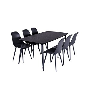 Yemek Masası Mutfak Masası 90x167 Cm Metal Ayaklı Siyah Masa, 6 Adet Abant Metal Ayaklı Sandalye