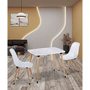 Yemek Masası Takımı Mutfak Masası 70x90 Cm Ahşap Ayaklı Beyaz Masa 2 Adet Abant Beyaz Sandalye