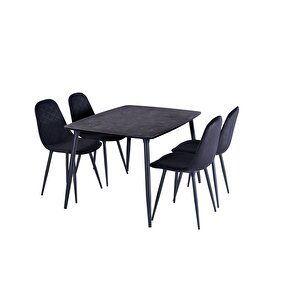 Yemek Masası Mutfak Masası 90x120 Cm Metal Ayaklı Siyah Masa, 4 Adet Abant Metal Ayaklı Sandalye