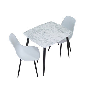 Yemek Masası Mutfak Masası 70x90 Cm Metal Ayaklı Beyaz Masa, 2 Adet Abant Metal Ayaklı Sandalye