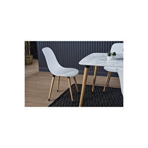 Yemek Masası Takımı Mutfak Masası 90x120 Cm Ahşap Ayaklı Beyaz Masa 4 Adet Abant Beyaz Sandalye