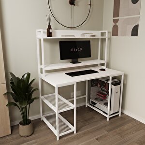 Regal Raflı Çalışma Masası, Beyaz