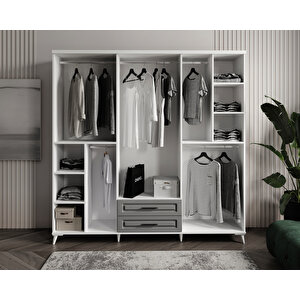 Guneystore Gözde 6 Kapaklı Komple Mdf Antrasit-beyaz Gardırop