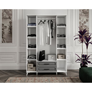 Guneystore Gözde 4 Kapaklı Komple Mdf Antrasit Beyaz Gardırop