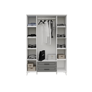 Guneystore Gözde 4 Kapaklı Komple Mdf Antrasit Beyaz Gardırop