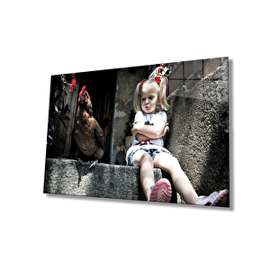 Çocuk Ve Horoz Cam Tablo 90x60 cm