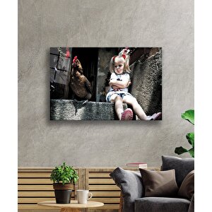 Çocuk Ve Horoz Cam Tablo 50x70 cm