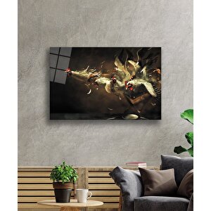 Fütüristik Horozlar Cam Tablo 50x70 cm