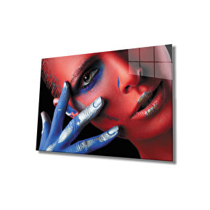 Kadınlar Yüz Üzerinde Renklendirme Cam Tablo 36x23 cm