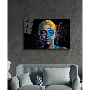 Kadın Boyalı Yüz İllüstrasyon Cam Tablo 110x70 cm