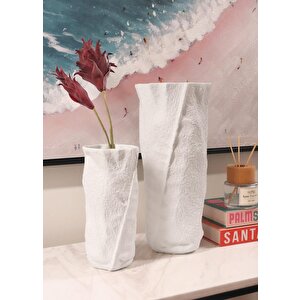 Licia Seramik Vazo Beyaz 12x8x26 Cm