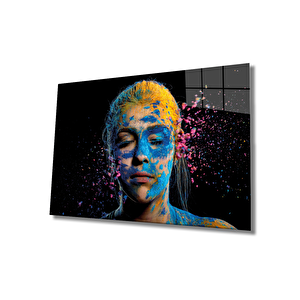 Kadın Boyalı Yüz İllüstrasyon Cam Tablo 50x70 cm
