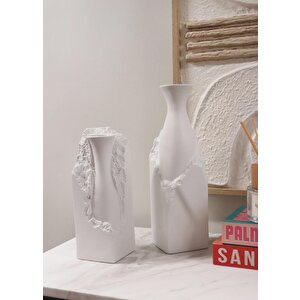 Licia Seramik Vazo Beyaz 9x9x26 Cm
