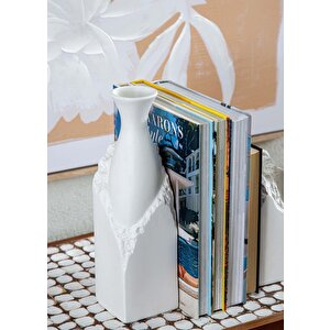 Licia Seramik Vazo Beyaz 10x10x35 Cm