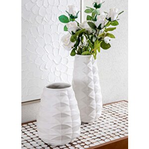Licia Seramik Vazo Beyaz 17x17x37 Cm