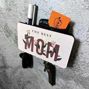 Cajuart The Best Mom Anne Çiçek Resimli Bölmeli Anahtarlık Askılık Duvar Dekoru