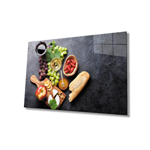 Üzüm Peynir Ekmek Mutfak Cam Tablo 36x23 cm