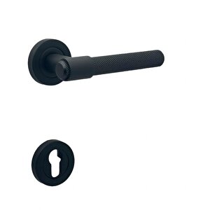 Punch Mat Siyah Rozetli Yale Çelik Kapı Kolu 1 Takım