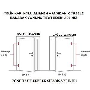 Mat Siyah Çelik Kapı Kolu Osmanlı Aynalı  Daire Giriş Kapı Kolu Sol Aşağı Basar 1 Adet Tek Yön Barelli Sol