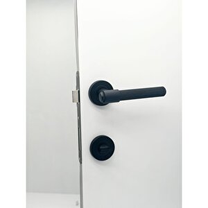 Punch Mat Siyah Rozetli Wc Banyo Kapı Kolu 1 Takım