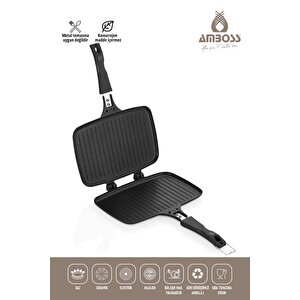Kuvars Ocak Üstü Döküm Siyah Tost Tavası Kuv-0274