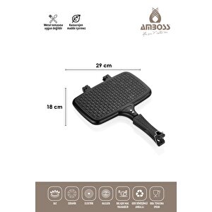 Kuvars Ocak Üstü Döküm Siyah Tost Tavası Kuv-0274